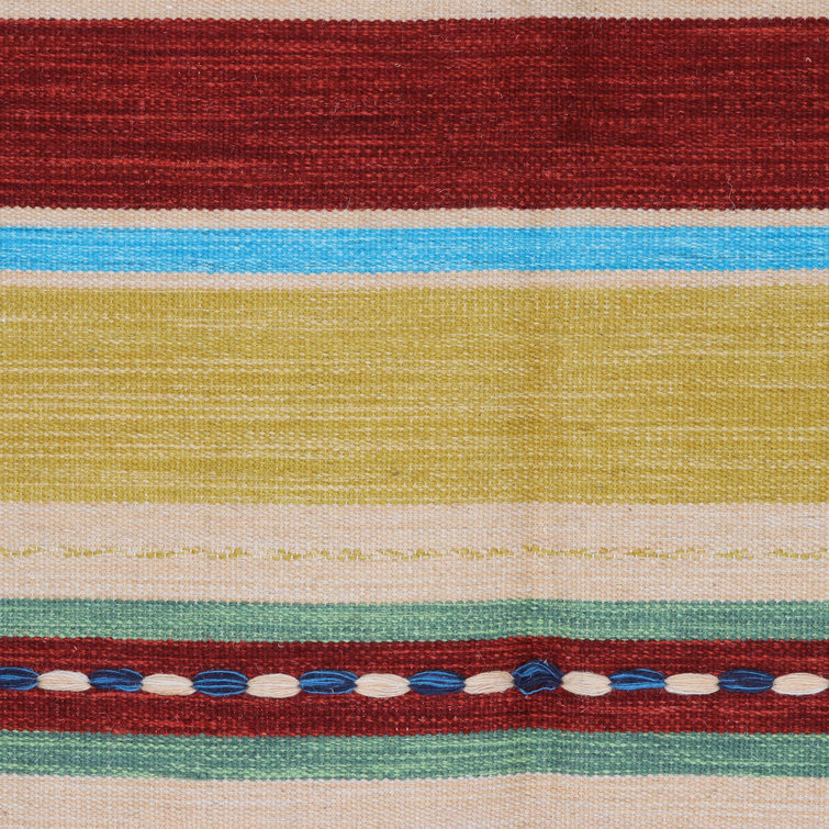 Foundry Select Handmade Flatweave Wool Blue/Yellow Rug Wayfair